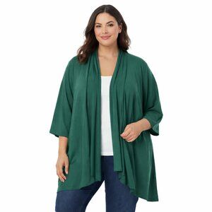 Catherines Women's Kimono Cardigan Sz 5X Open Front Mock Neck Casual Green